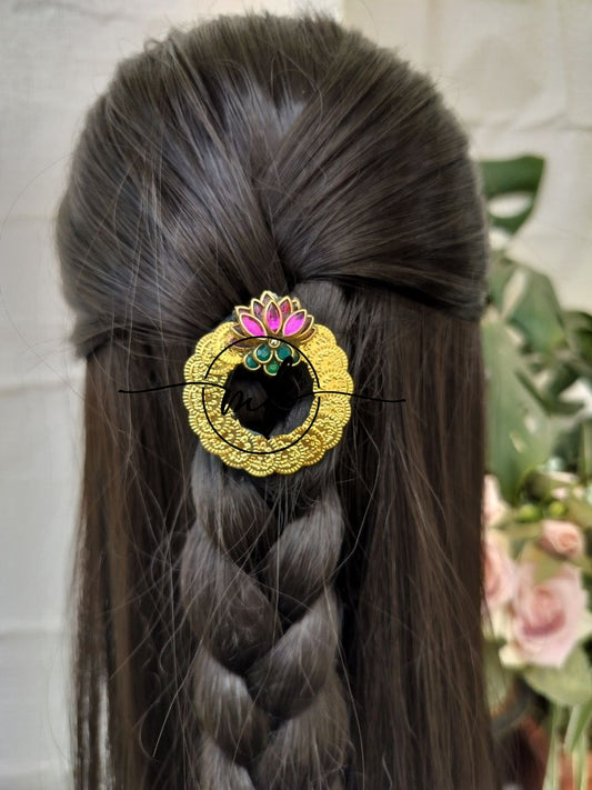 Nira NH Glossy Pink Lotus Hair Brooch