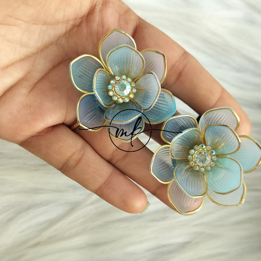 Light blue Floral Premium hair ties