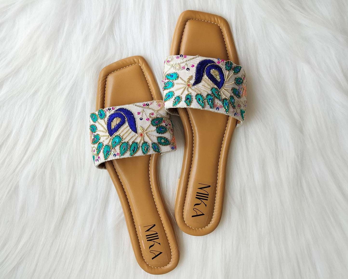 Blue Peacock Embroidered Flats - 40% off