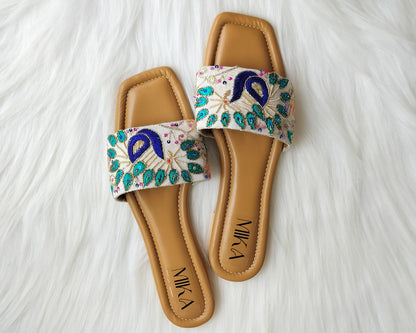 Blue Peacock Embroidered Flats - 40% off