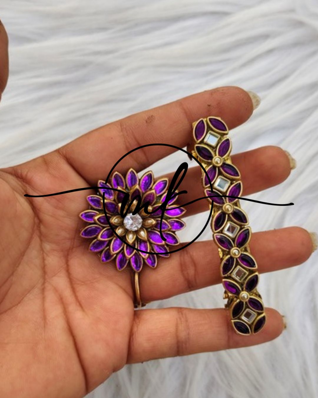 Kundan Hair Brooch/Hair ties/Centre clip- Combo