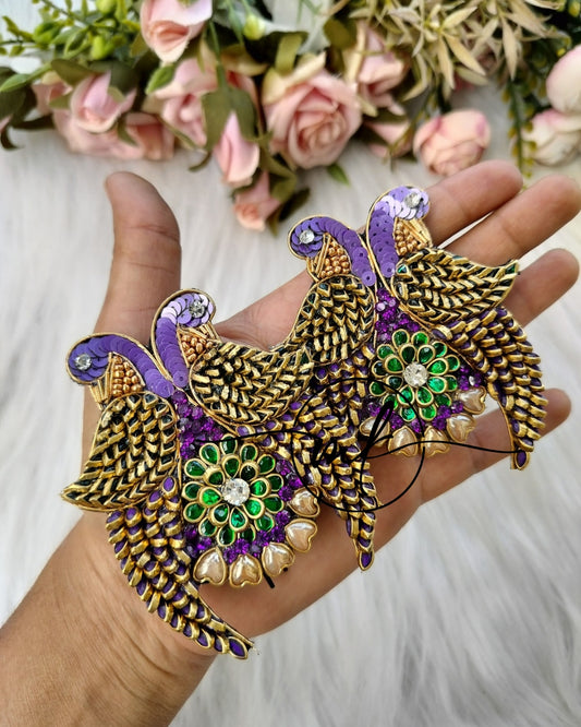 Purple Green Parrot Hair Brooch - 1 piece