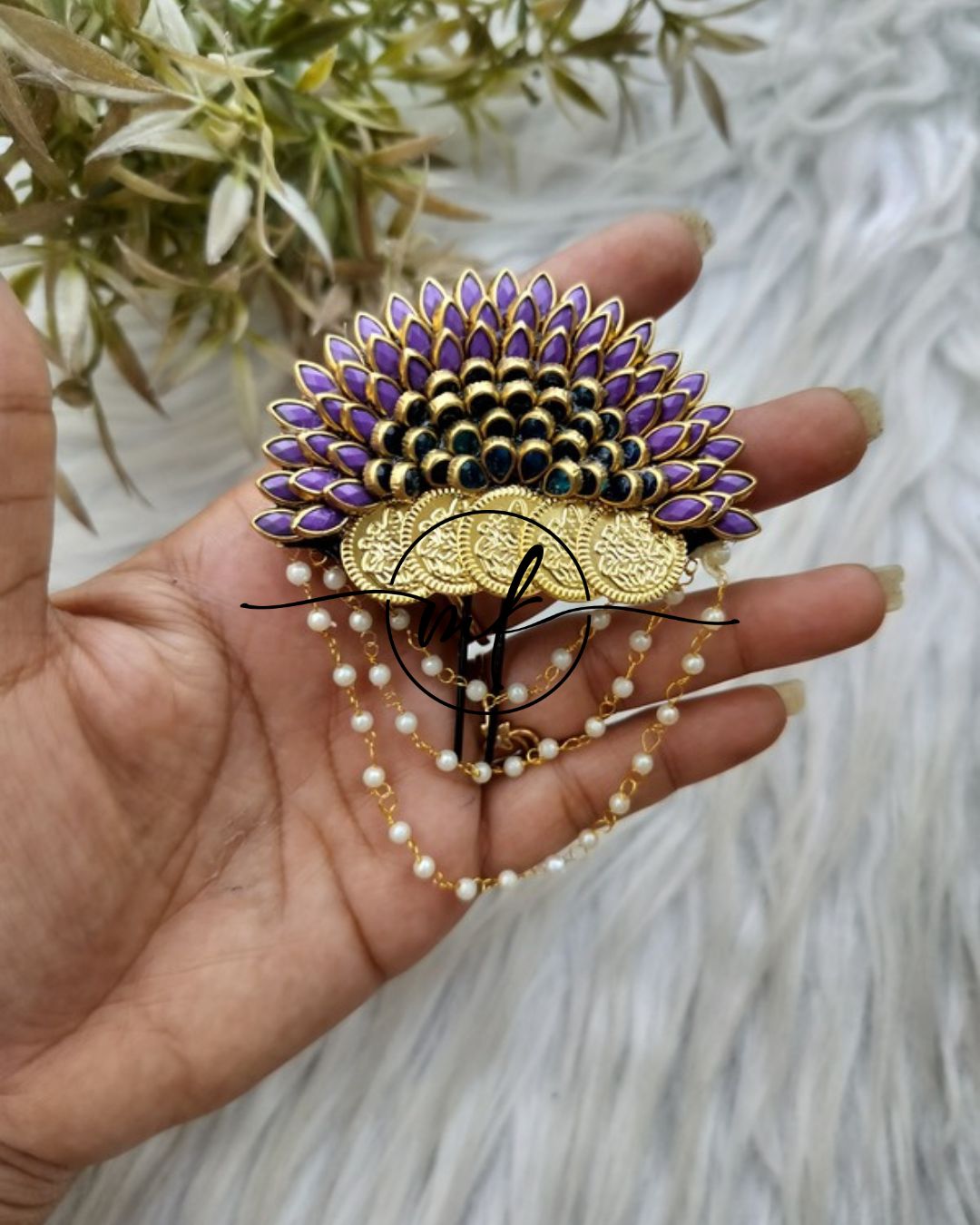 Purple Blue Sunflower COIN Hair Brooch