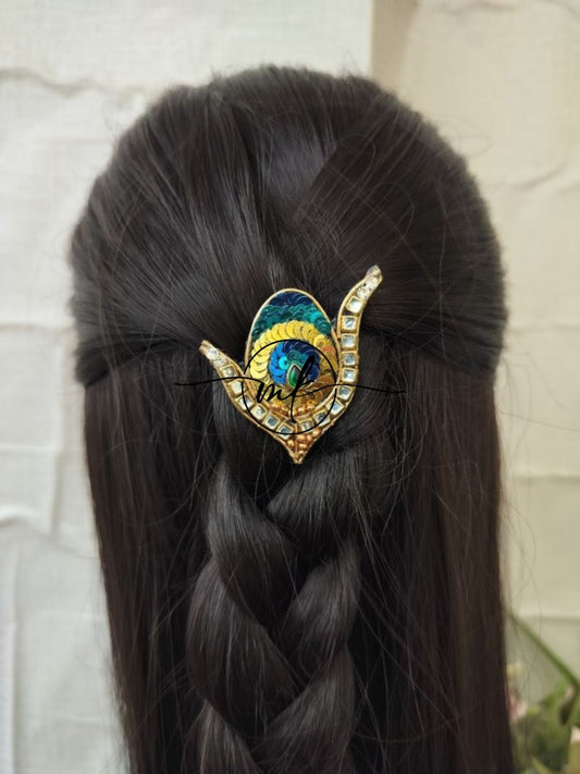 Peacock feather V03 Hair Brooch - Small size - 1 piece