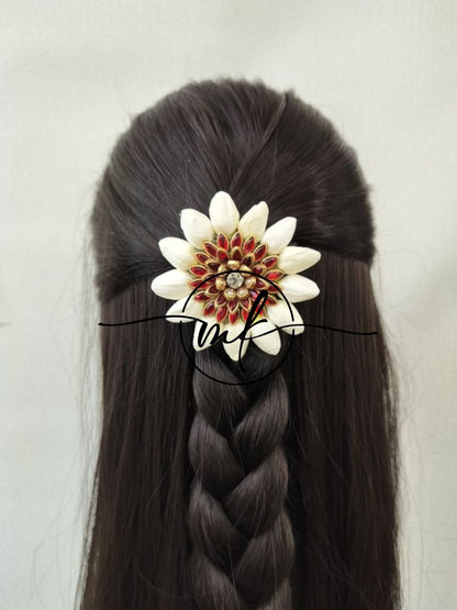 Mootu Malli + RED Kundan flower ARFL Hair Brooch/ Hair ties - 1 piece
