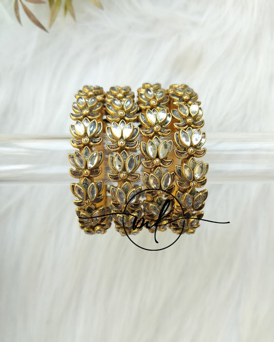 White Lotus kundan Bangle set