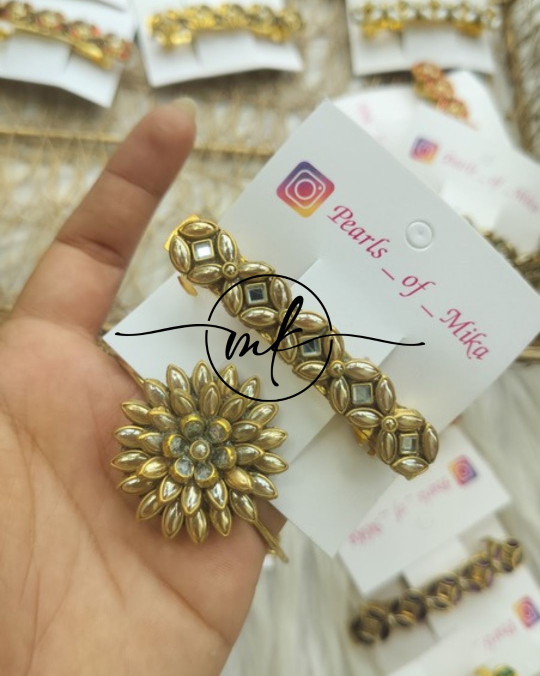 Kundan Hair Brooch/Hair ties/Centre clip- Combo
