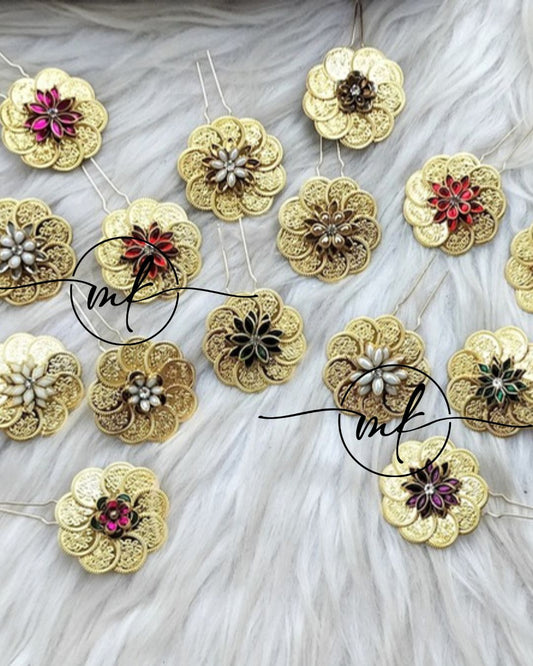 Cira Coin Hair Brooch - Return Gift Set of 12 - Assorted colours and Designs