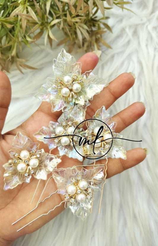 Transparent Leafy Hair Brooch - SeT of 5