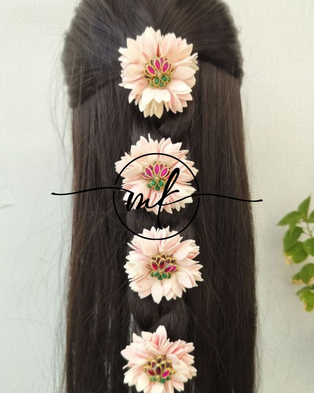 LIA Small Jathi Glossy Pink Lotus ARFL Hair Braid brooch - set of 4 piece