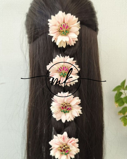 LIA Small Jathi Glossy Pink Lotus ARFL Hair Braid brooch - set of 4 piece