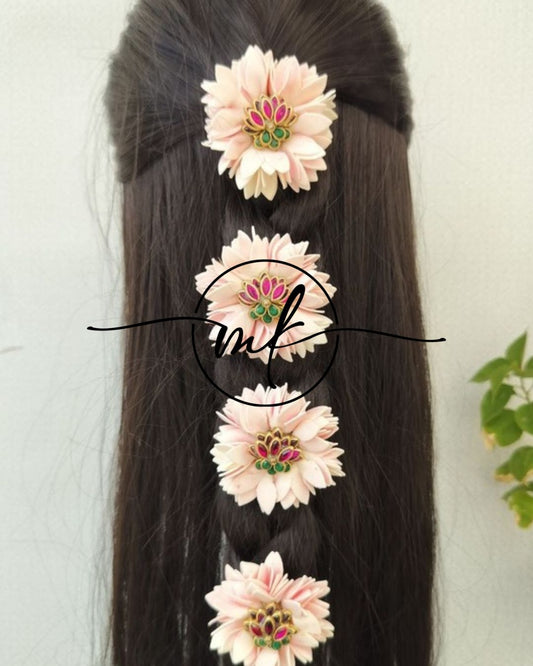 LIA Small Jathi Glossy Pink Lotus ARFL Hair Braid brooch - set of 4 piece