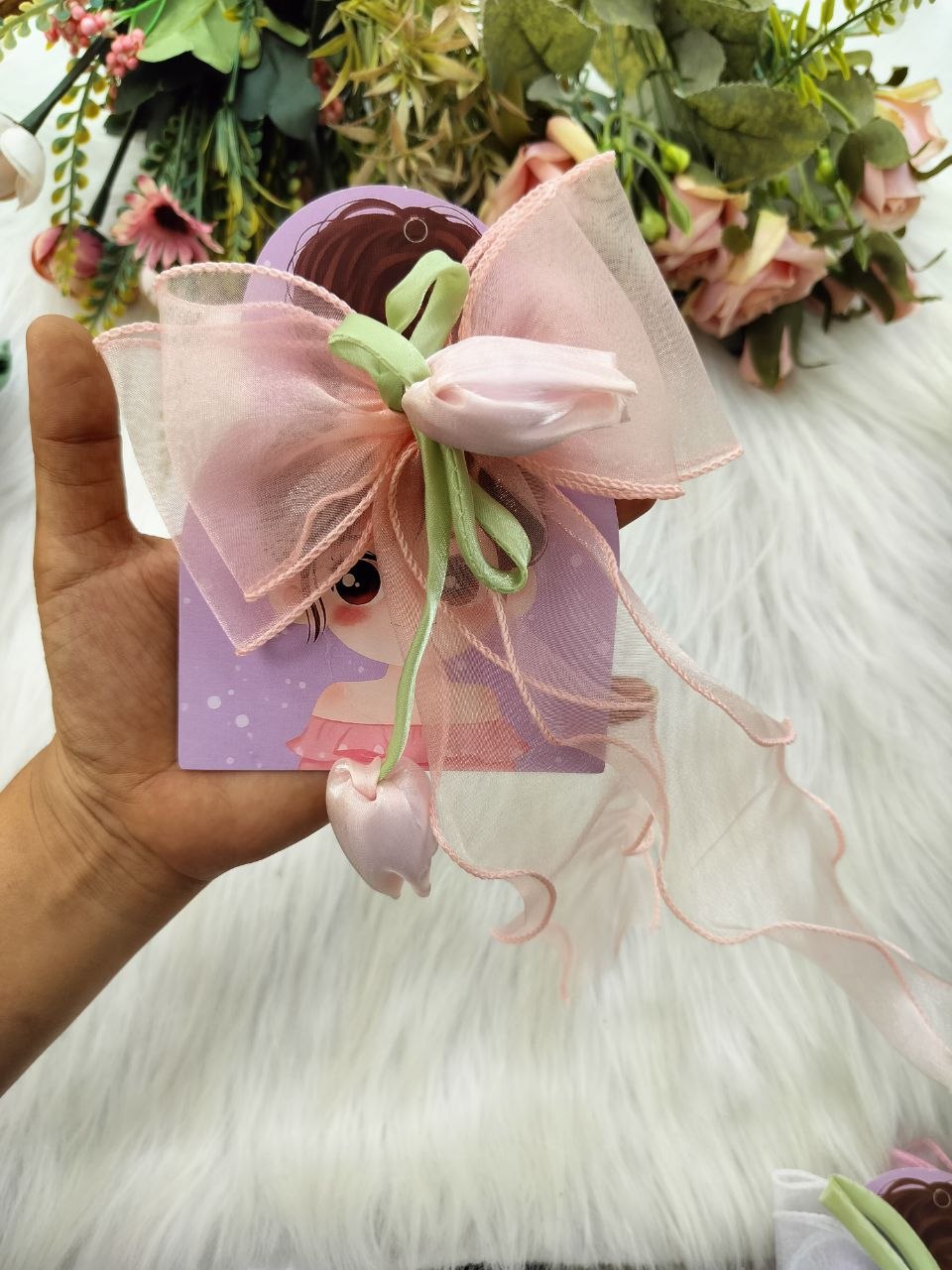 Peach Tulip LongTail Bow Alligator clip