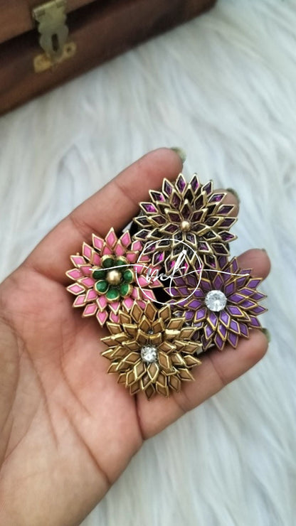 Colourful Flower kundan Hair Ties