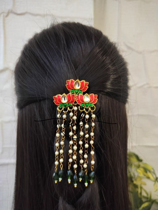 ARVI Red 3Lotus Hair Brooch