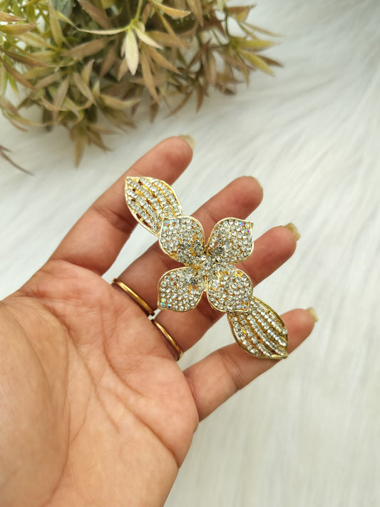 White FLOWER Crystal Baratte Clip - Large size
