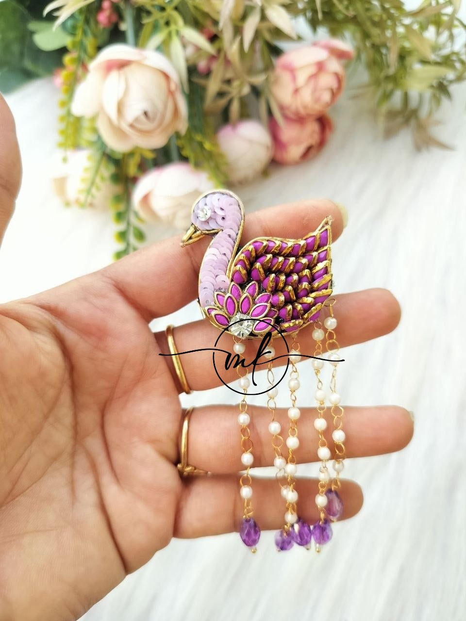 Purple SWAN Hair Brooch