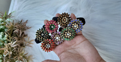 Colourful Flower kundan Hair Ties/ Hair Brooch