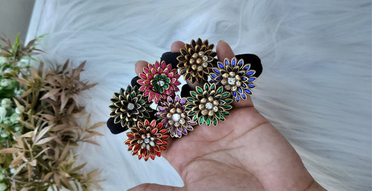 Colourful Flower kundan Hair Ties/ Hair Brooch