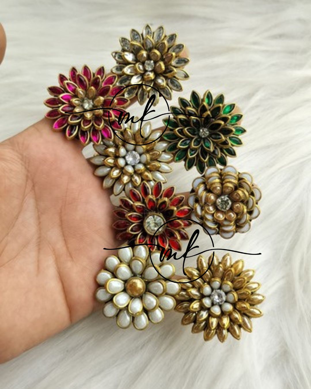 Colourful Flower kundan Hair Ties