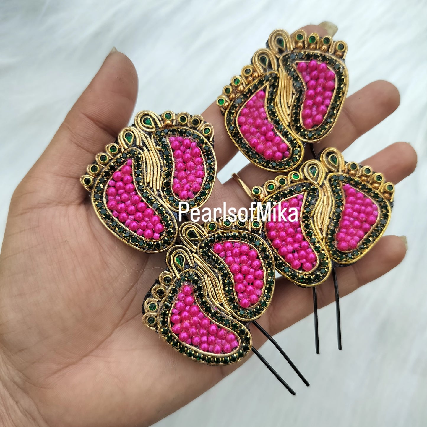 Baby feet Green Pink Hair Accessories - set of 4pcs.