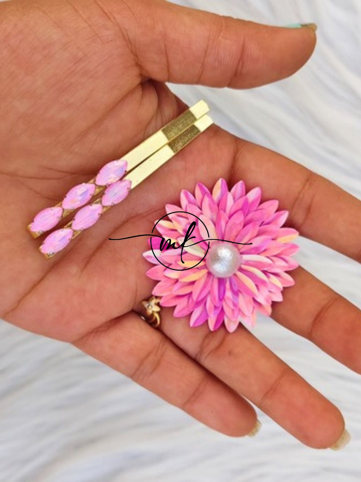 Pink Hair Ties+ crystal Slide combo