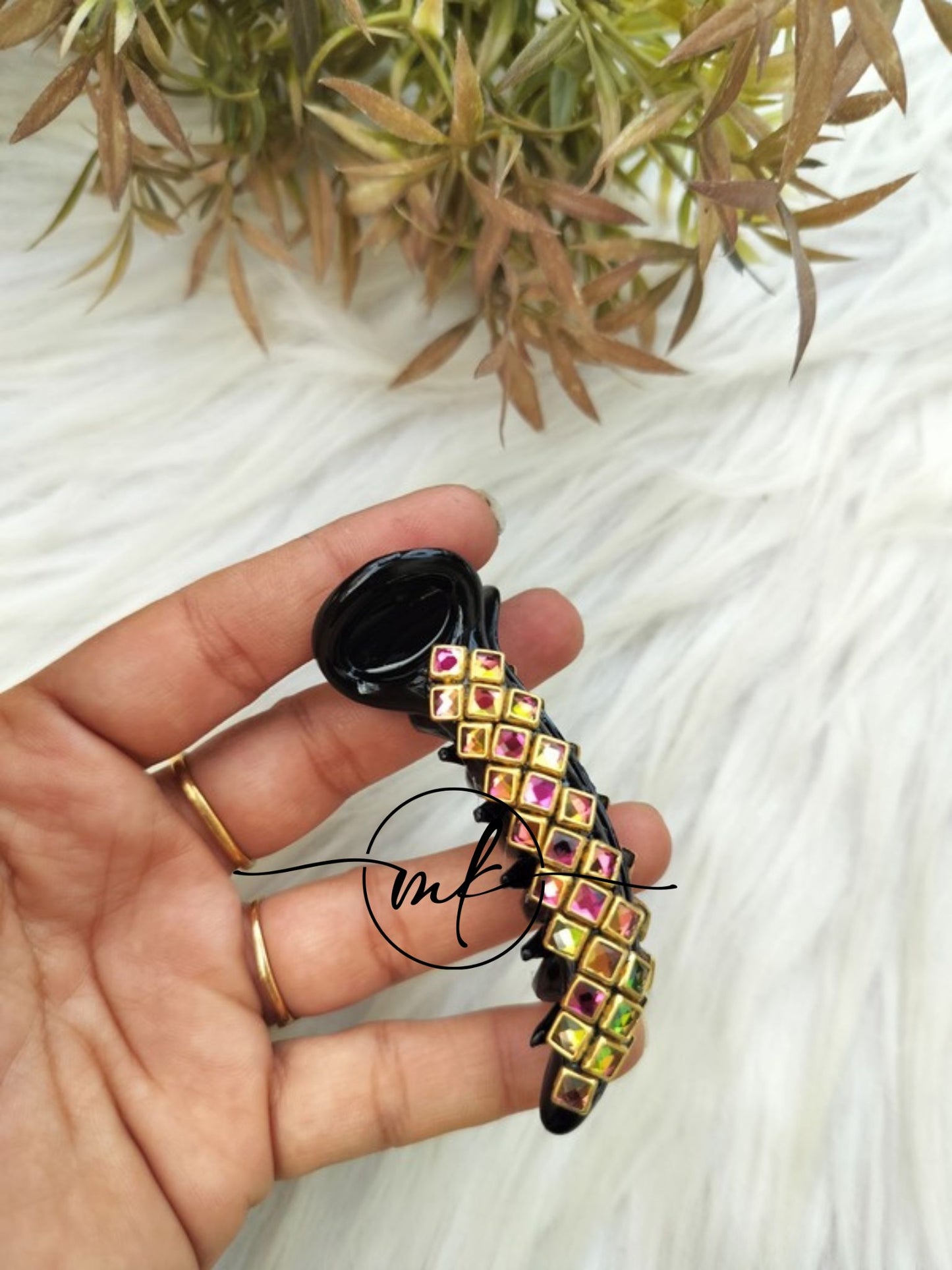 Rainbow Kundan Banana Clip - V type